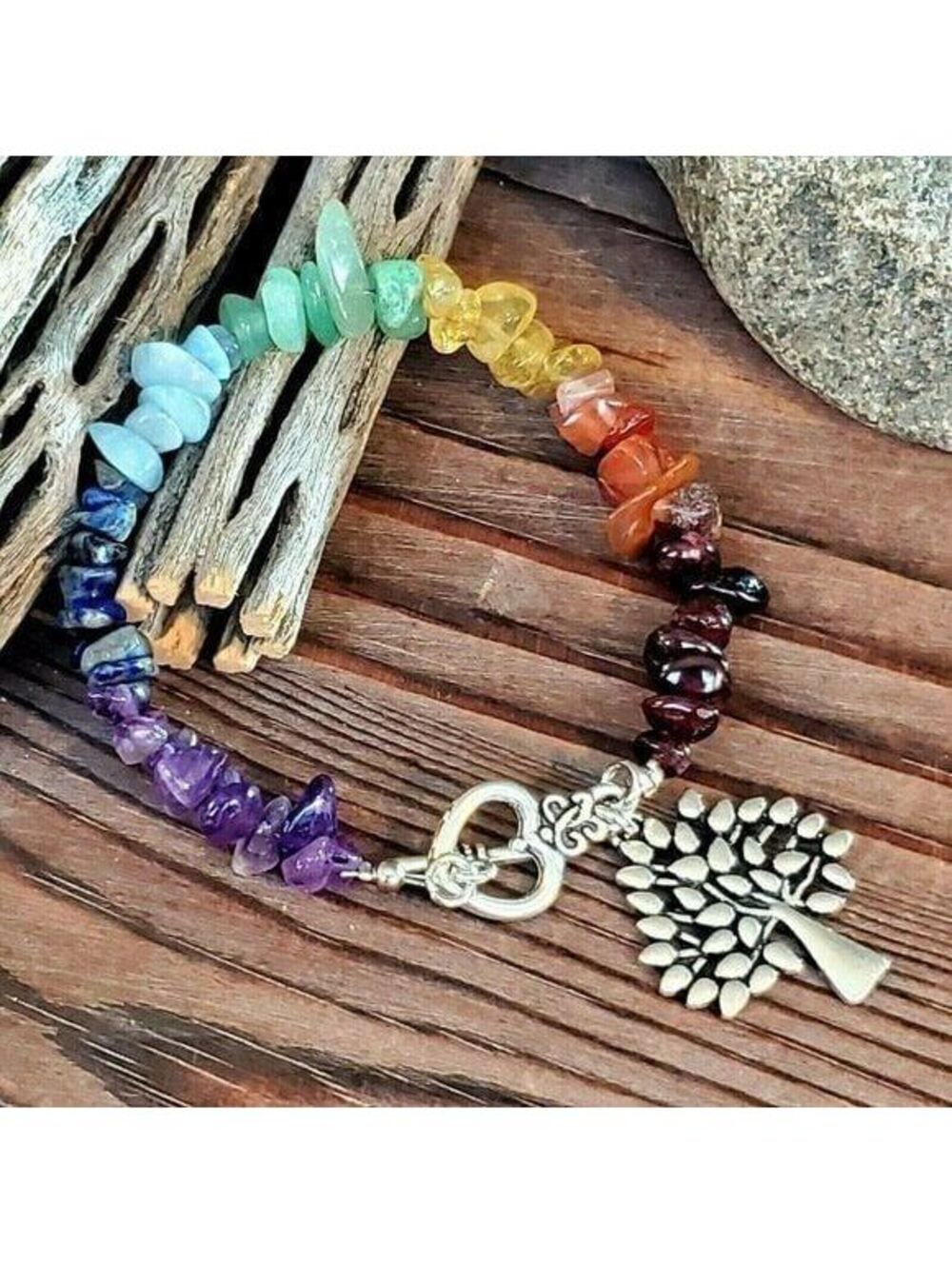 Yoga 7 Chakras Gemstones Tree of Life Handcrafted Mindfulness Bracelet